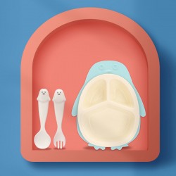 Cartoon pingouin diner set enfants vaisselle split plateau cuillère fourche bébé accessoires alimentation vaisselle bébé cadeaux