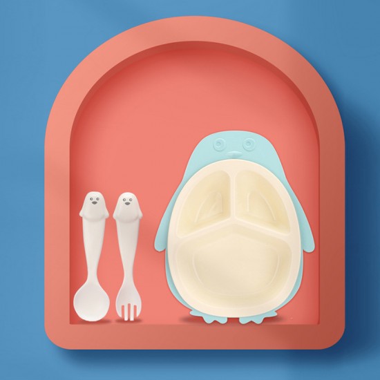 Cartoon pingouin diner set enfants vaisselle split plateau cuillère fourche bébé accessoires alimentation vaisselle bébé cadeaux