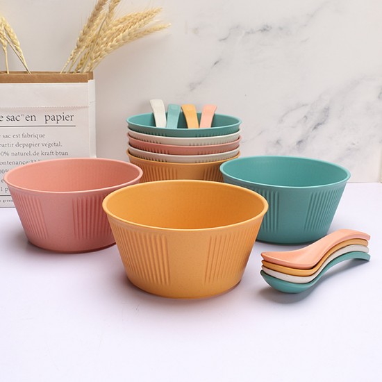 Amazone bol de paille de blé ensemble de cuillère blé bol de salade de fruits maison coupe de riz à grain vertical résidence étudiante bol de nouilles