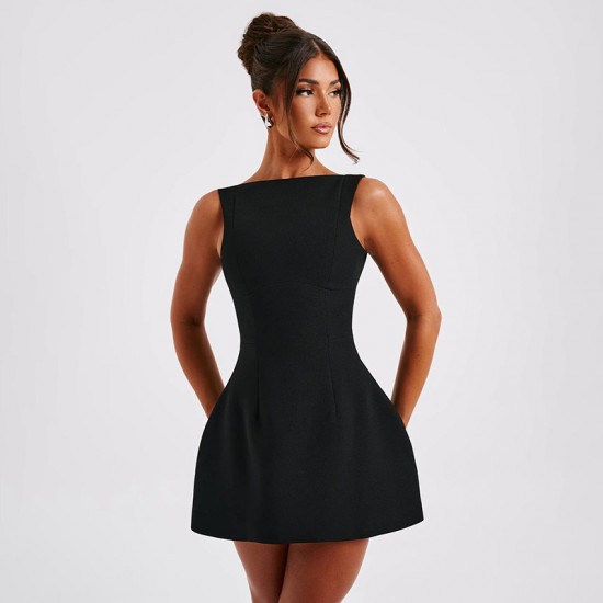 Cross-border Women's Clothing Sexy Elegant V-Neck Ruffled Evening Dress with Backless Long Sleeve One-Piece Dress for Wholesale