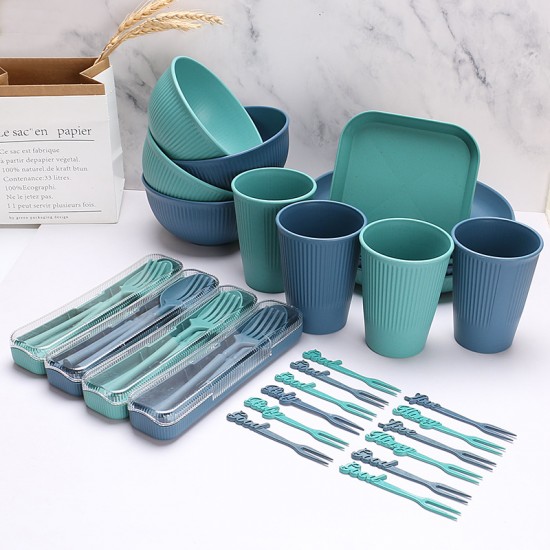 Amazone paille de blé bols tasses soucoupes assiettes pailles ensembles de couverts portatifs couteaux et fourchettes cuillères chopes chopes salade plats plats