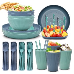 Amazone paille de blé bols tasses soucoupes assiettes pailles ensembles de couverts portatifs couteaux et fourchettes cuillères chopes chopes salade plats plats