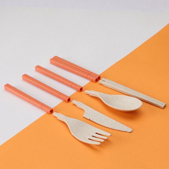Support personnalisé paille de blé ensemble de couverts fourche amovible cuillère chopin chopin student outdoor portable cutter cadeau