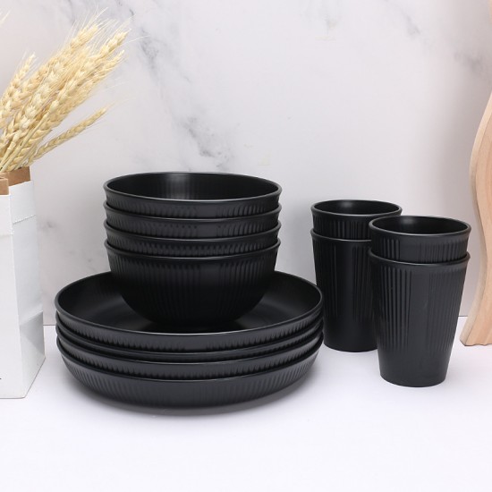 Amazone bol de paille de blé tasse-assiette noir à la maison coupe verticale salade bol de céréales plat de pâtes tasse de café tasse d’eau