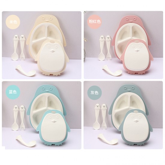 Cartoon pingouin diner set enfants vaisselle split plateau cuillère fourche bébé accessoires alimentation vaisselle bébé cadeaux