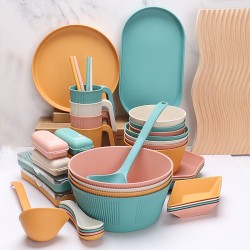 Amazone créatif grain vertical paille de blé bol tasse plat vaisselle ménage salade riz bol plat plat verre à eau ensemble