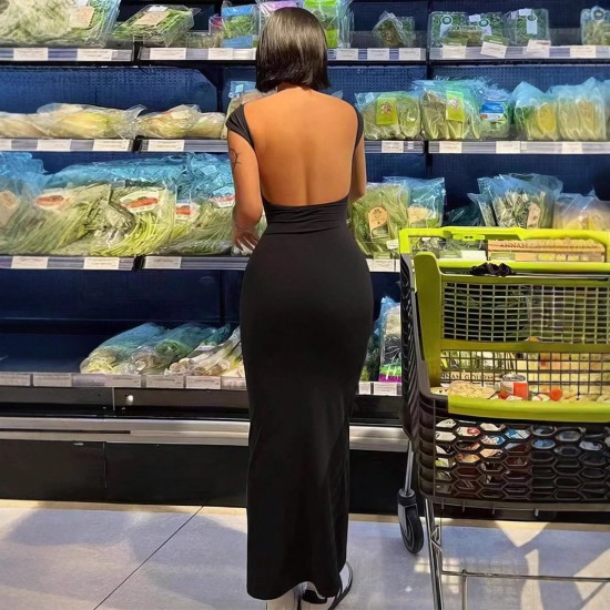 Wholesale cross-border European Amazon autumn women's fashionable long-sleeved, square-neck, elegant, slim-fitting, slit, long-sleeved, one-piece dress for women.