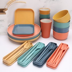 Paille de blé bols tasses soucoupes ensembles de plats plats plats maison tasses à boire bicolore couteaux portatifs fourchettes cuillères chopes resto ensembles de couverts cadeaux