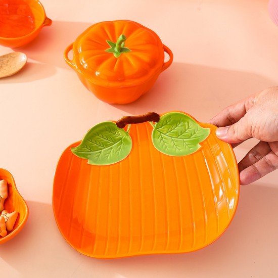 Cross-border potiron oeuf à la vapeur soupe tricoteuse avec couvercle bol de riz binaural assiette de citrouille en céramique accessoires bébé