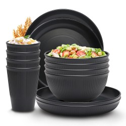 Amazone bol de paille de blé tasse-assiette noir à la maison coupe verticale salade bol de céréales plat de pâtes tasse de café tasse d’eau