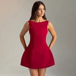 Cross-border Women's Clothing Sexy Elegant V-Neck Ruffled Evening Dress with Backless Long Sleeve One-Piece Dress for Wholesale
