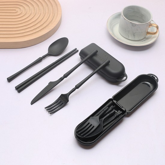 Amazone paille de blé coutellerie à grain vertical ensemble noir étudiant portable pliant couteau fourche cuillère chopin chopin ensemble cadeau