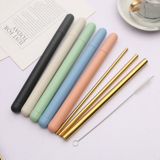 304 paille en acier inoxydable boisson thé de bulle paille set créatif wheat cylindre paille portable set