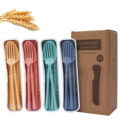 Paille de blé couverts 4 pièces set étudiant employé de bureau voyage extérieur portable couteaux fourchettes cuillères baguettes cadeaux