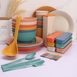 Amazone paille de blé couverts maison saladier plat tasses portable couteau fourche cuillère pliage chopes coupe ensemble