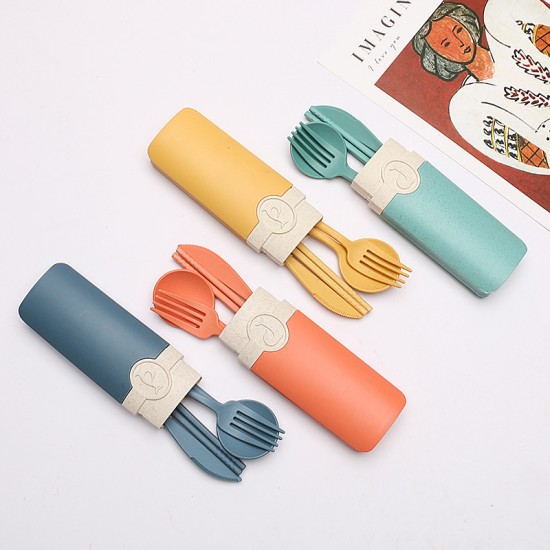 Crossover blé paille garniture couteaux fourchettes cuillères baguettes couverts 4 pièces workman étudiant extérieur maison portable vaisselle