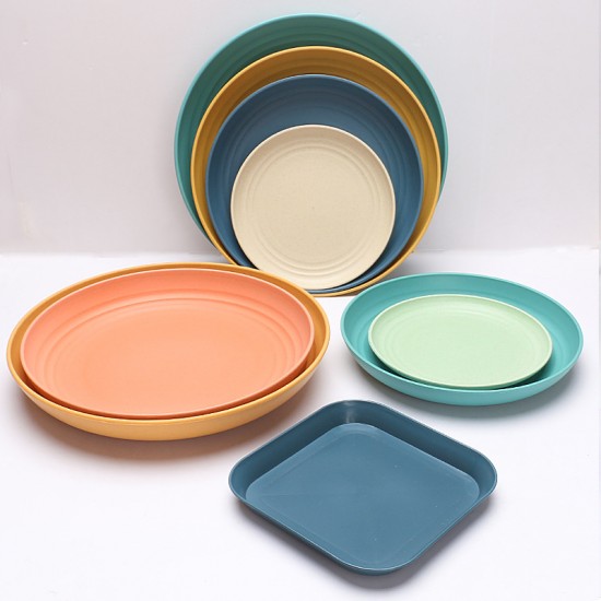 Paille de blé 23 plats plats multi-spécifications plat de repas ménage 25 grands disques snacks de fruits soucoupe d’os crachant fruits secs snack plate