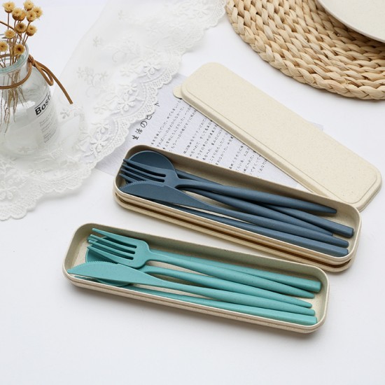 Paille de blé portable portugais couteau fourche cuillère chopin chopin ensemble de couverts cuillère fourche boîte de rangement étudiant ensemble cadeau