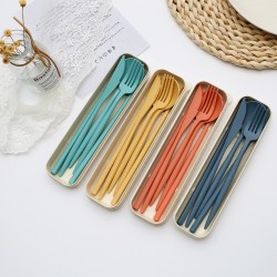 Paille de blé portable portugais couteau fourche cuillère chopin chopin ensemble de couverts cuillère fourche boîte de rangement étudiant ensemble cadeau