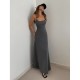 Wholesale cross-border European summer 2025 cross-border women's fashionable dress, sexy, pure color, backless, slim-fitting, one-piece dress for women.