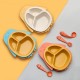 Paille de blé enfants repas assiette ensemble cartoon pingouin enfants vaisselle split plateau cuillère fourche bébé accessoires vaisselle