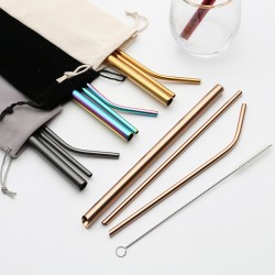 Crossover 304 paille en acier inoxydable sac en tissu portable couleur diagonale paille lait thé café boisson paille set