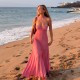 Spot-on wholesale of 2025 new style European and American cross-border autumn-winter side-shoulder fine glitter long-sleeved elegant pleated dress for women