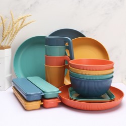 Amazone bols de paille de blé tasses et assiettes ensemble à grains verticaux maison saladier tasses et soucoupes couteaux portatifs fourchettes cuillère chopes chopes chopes