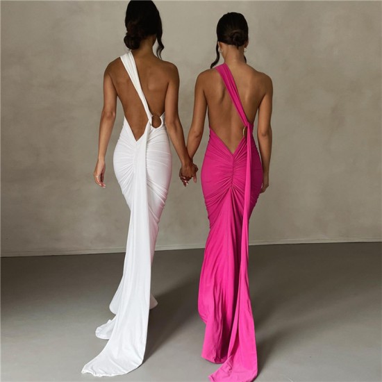 In Stock 2025 Cross-border Women's Clothing Fashion Sexy Slim Fit Backless Openwork Knitted Tunic with Elegant Style Long Sleeve One-Piece Dress for Wholesale