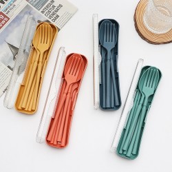 Creative paille de blé vaisselle à grain vertical couteaux fourchettes cuillères baguettes étudiant extérieur portable vaisselle ensemble 4 pièces cadeau