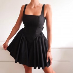 Fulfillment 2025 European fresh summer women's dress for wholesale elegant strap-on backless fitted draped tank top with frills