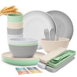 Amazone wheat paille set de vaisselle plat à manger maison bol de riz tasse d’eau outdoor camping vaisselle portable cadeau