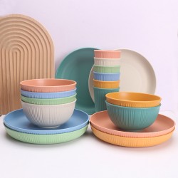 Cross-border grain vertical paille de blé bols tasses plateaux couverts maison salade bol de riz assiette de repas café tasses à boire ensemble cadeau