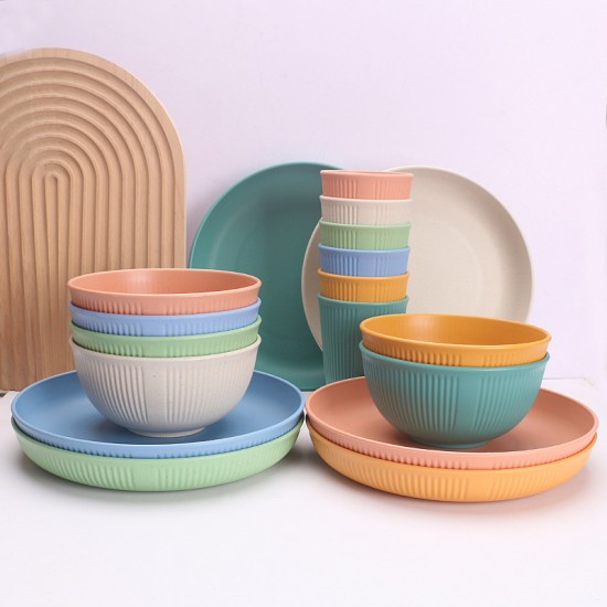 Cross-border grain vertical paille de blé bols tasses plateaux couverts maison salade bol de riz assiette de repas café tasses à boire ensemble cadeau