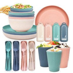 Amazone paille de blé bol tasse-assiette assiette à pâtes étudiant bol à soupe vaisselle portable couteaux fourchettes cuillère chopes paupiers paille set
