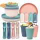 Amazone paille de blé bol tasse-assiette assiette à pâtes étudiant bol à soupe vaisselle portable couteaux fourchettes cuillère chopes paupiers paille set