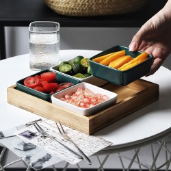 Créatif japonais bambou bois à compartiments snacks fruits secs céramique hôtel ingrédients pour le petit déjeuner hot pot dip snack assaisonnement plat de goût