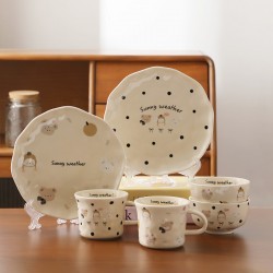 Créatif mignon un groupe d’animaux dessins animés céramique vaisselle vaisselle ensemble de soucoupes bols de repas pour enfants bols de repas pour dessert bols plats