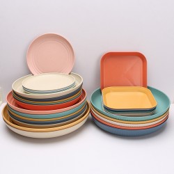 Cross-border wheat paille assiette combo set creative spit bone assiette assiette carrée disque plat à la maison ensemble de vaisselle