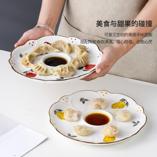 Liquidation céramique créative 10 pouces plat à boulettes avec vinaigre plat japonais grand plat à la maison individuel pétales sushi frites plat