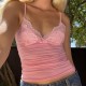 European style hot girl sexy low-cut patch lace V-neck butterfly knot solid color strapless tank top fitted short top for wholesale