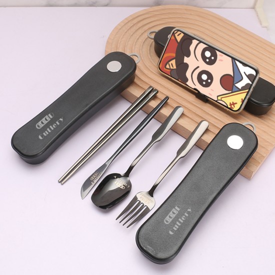 Creative black spinner box acier inoxydable ensemble de vaisselle étudiant voyage extérieur portable couteau cuillère fourchette baguettes ensemble
