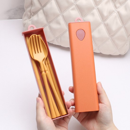 Étudiant portable presse puller box couverts paille de blé couteaux fourchettes cuillères baguettes paille couverts ensemble de 5 pièces cadeau