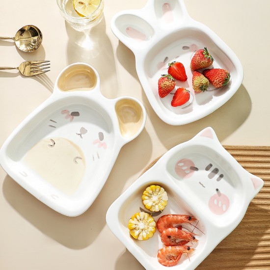 Sous-glaçure couleur céramique diviser plat plat créatif enfants diviser plat maison mignon petit déjeuner plat accessoire vaisselle de bande dessinée