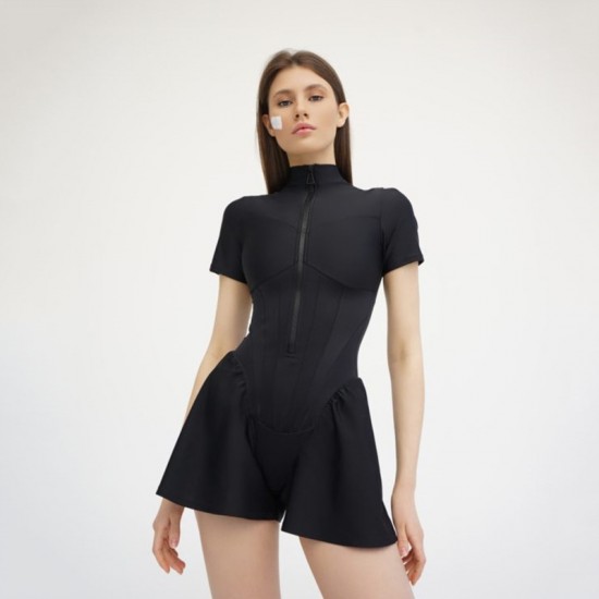 Wholesale Amazon cross-border 2025 fashionable short-sleeved, pure color, tight-fitting, elegant, backless, one-piece dress for women.