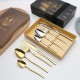 Transfrontalier en acier inoxydable petite taille brute vaisselle steak couteau et fourchette cuillère à café ensemble de quatre pièces boîte cadeau accueil