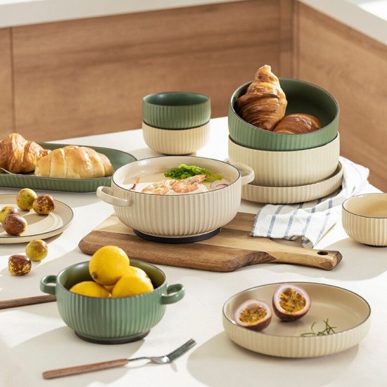 Bol en céramique binaural grand bol à soupe créatif nordique ins haut niveau de l’apparence grand bol à soupe vaisselle pour la maison bol à nouilles bol à salade