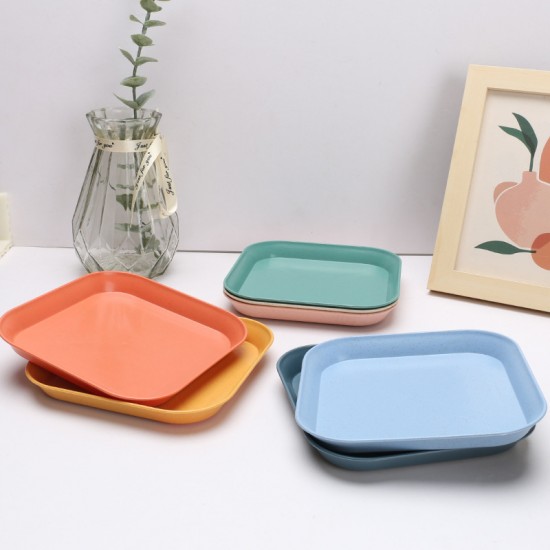 Cross-border wheat paille assiette combo set creative spit bone assiette assiette carrée disque plat à la maison ensemble de vaisselle