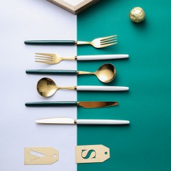 Ins créatif couleur céramique poignée acier inoxydable couteaux et fourchettes cuillère dessert western steak steak couteaux et fourchettes ensemble vaisselle pour la maison