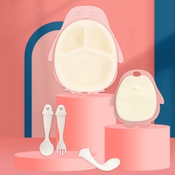 Cartoon pingouin diner set enfants vaisselle split plateau cuillère fourche bébé accessoires alimentation vaisselle bébé cadeaux